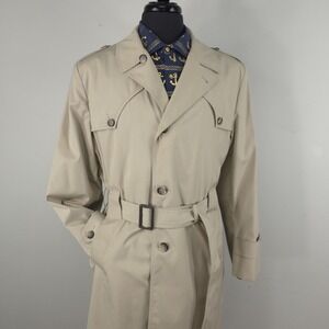 Vintage Botany 500 Trench Coat Mens 42 Beige Belted Plaid Lined USA Mid‎ Length